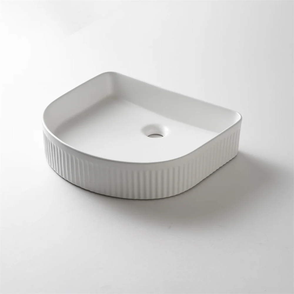 415*365*100mm Matte White with Fluted Design Above Counter Basin(32mm Nonoverflow)