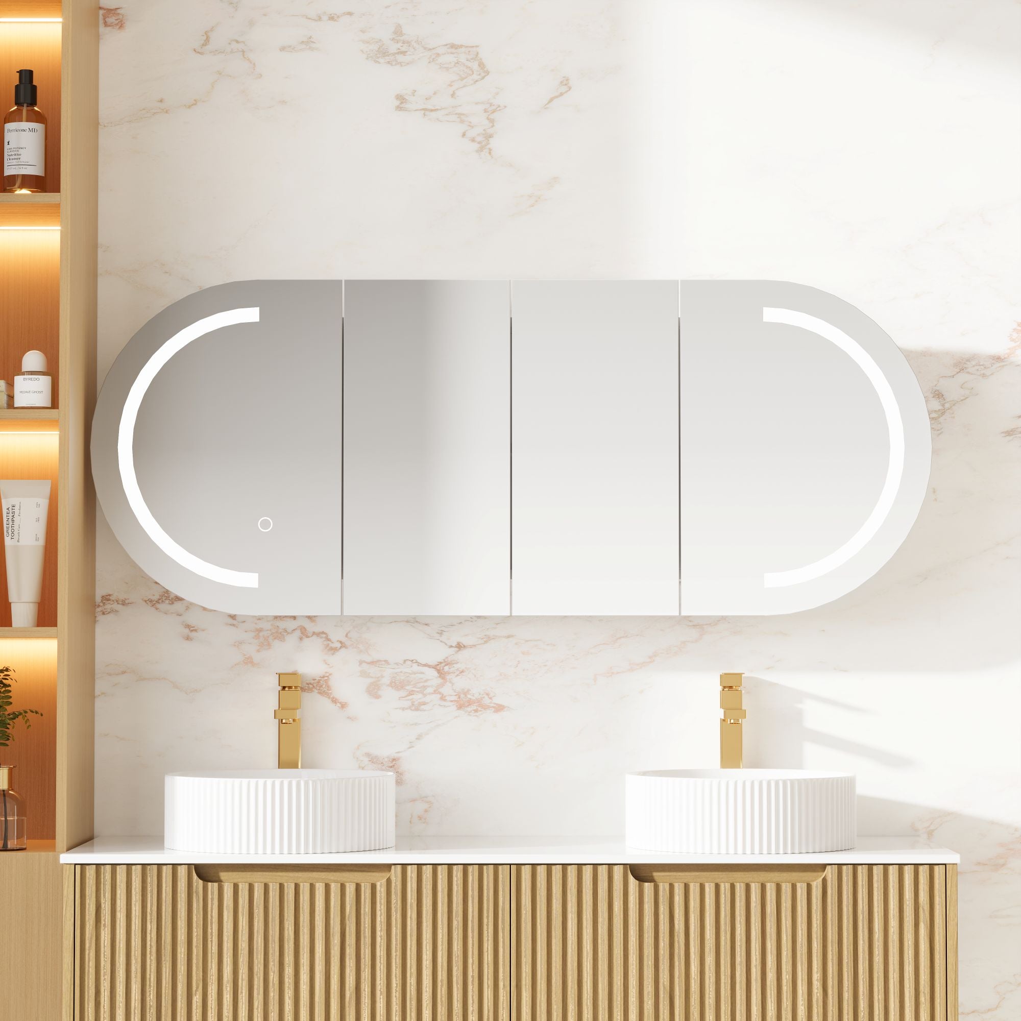 Athena LED Shaving Cabinets 4mm copper-free mirror 150 x 600mm - Matte White
