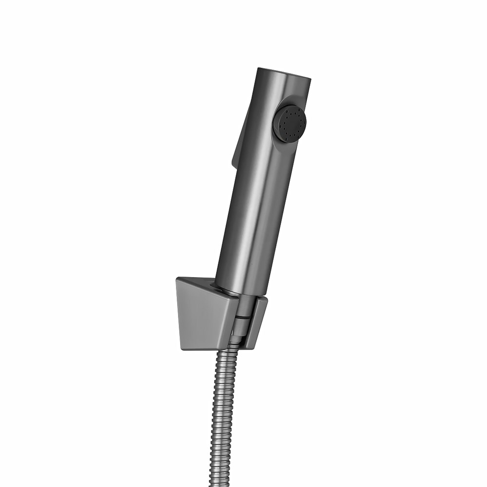 Round Brushed Nickel ABS Toilet Bidet Spray Kit with Stainless Steel Hose