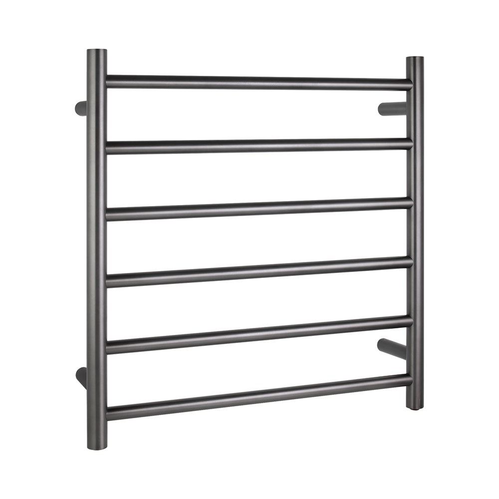 Round Brushed Gun Metal Grey Electric Heated Towel Rack 6 Bars