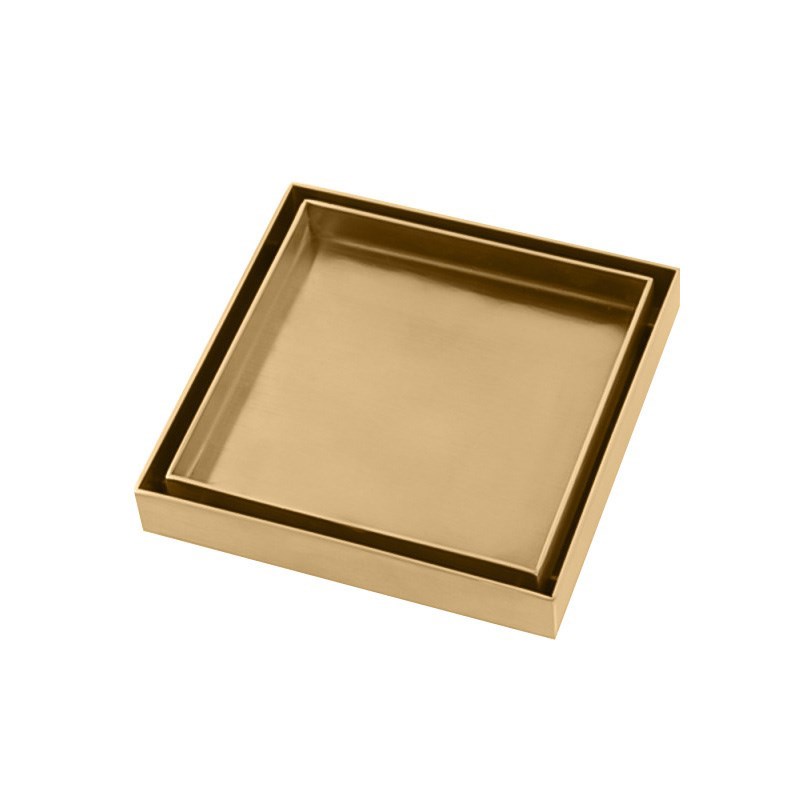 120*120mm Brushed Brass Stainless Steel Tile Insert Floor Drain(80mm Outlet)