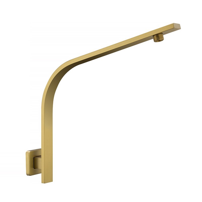 Square Brushed Brass Gooseneck Wall Mounted Shower Arm
