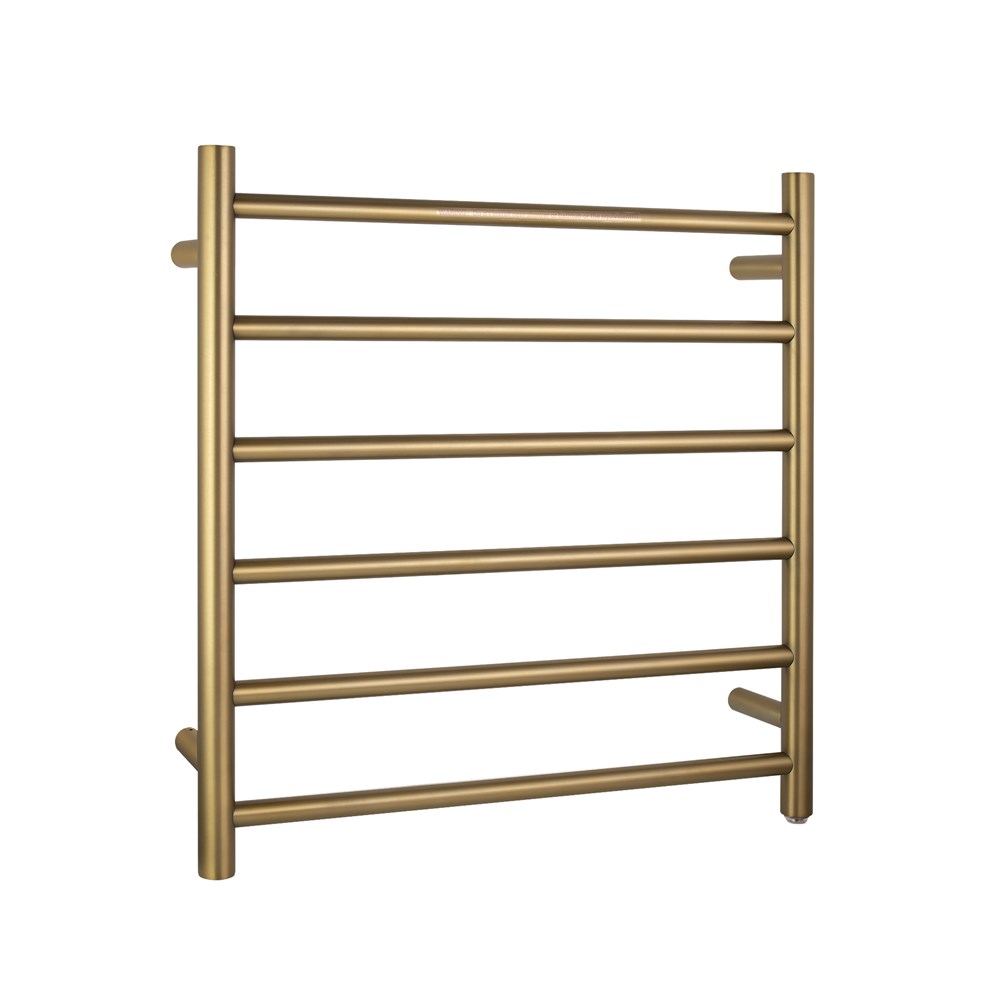 Round Brushed Brass Electric Heated Towel Rack 6 Bars