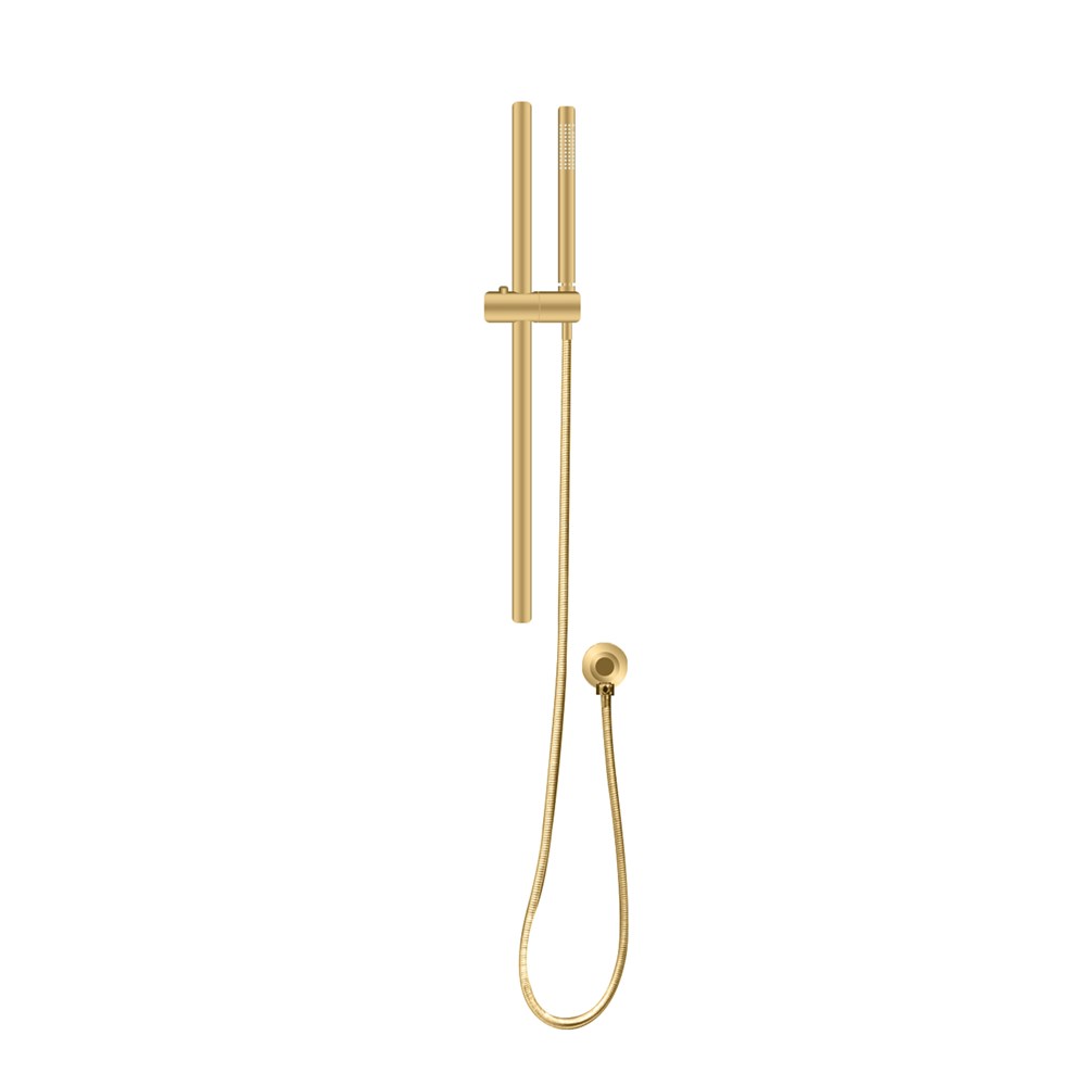 Round Brushed Brass Stainless Steel Rail with Handheld Shower,Fixed Wall Connector Set