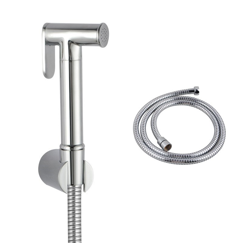 Round Chrome Brass Toilet Bidet Spray Kit with Stainless Steel Hose