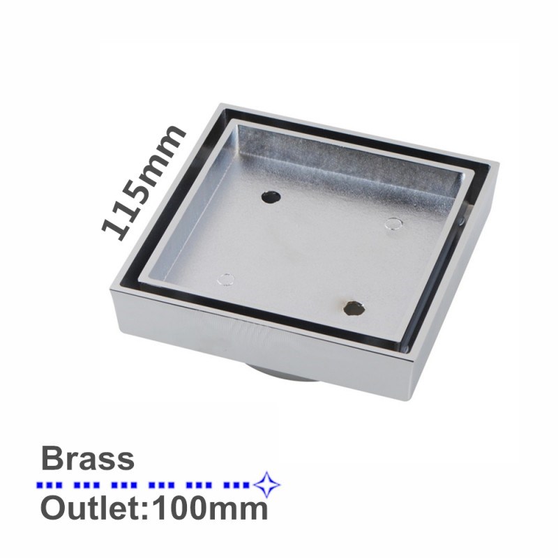 115*115mm Chrome Brass Tile Insert Floor Drain(100mm Outlet)