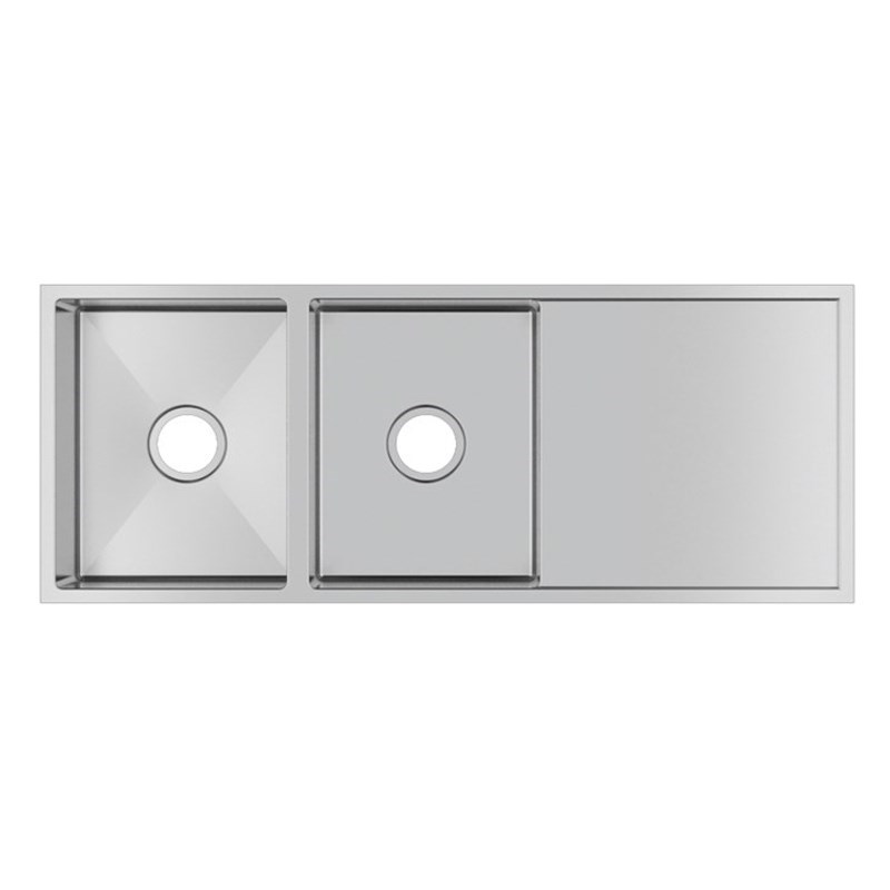 (C-1160)Round Corner Chrome Stainless Steel Handmade Double Bowl with Drain Board Kitchen Sink 1160*460*230mm