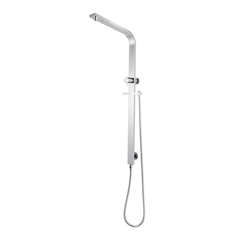 Square Chrome Shower Station without Shower Head and Handheld Shower(Wide Rail,Stainless Steel Hose)
