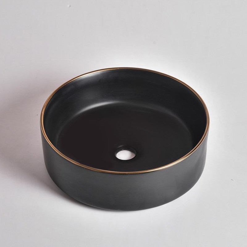360*360*125mm Matte Black with Gold Rim Above Counter Basin(32mm Nonoverflow)