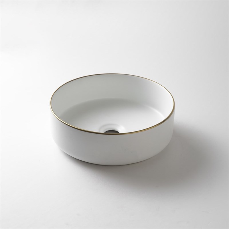 360*360*125mm Matte White with Gold Rim Above Counter Basin(32mm Nonoverflow)
