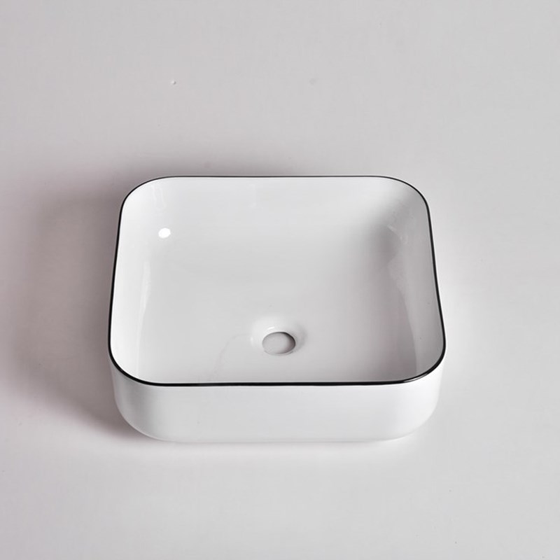 385*385*140mm Gloss White with Black Rim Above Counter Basin(32mm Nonoverflow)