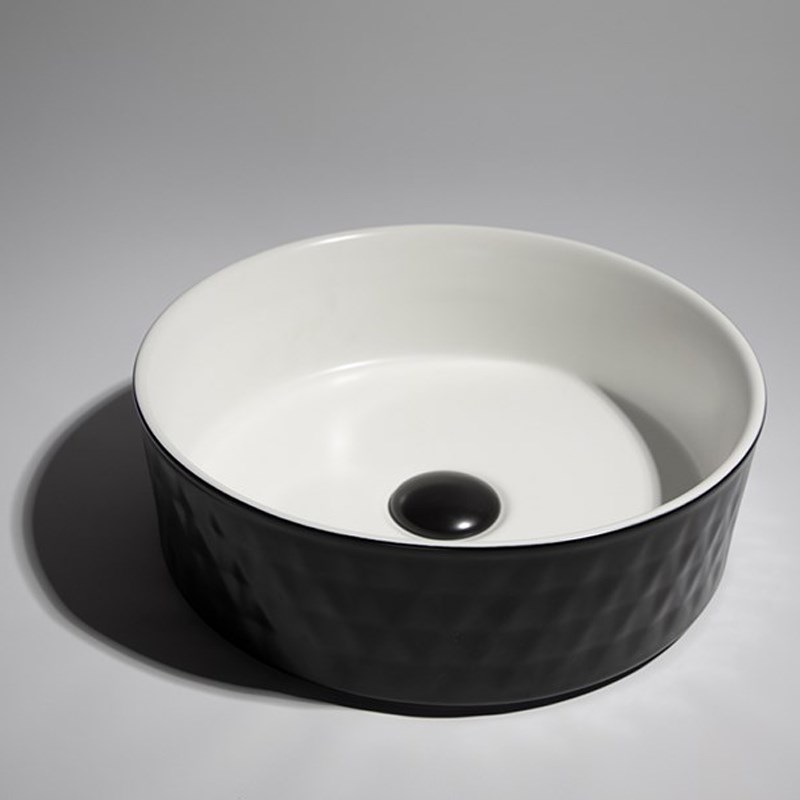 365*365*120mm Matte Black Exterior Finish & Matte White Interior Finish with Diamond Design Above Counter Basin(32mm Nonoverflow)