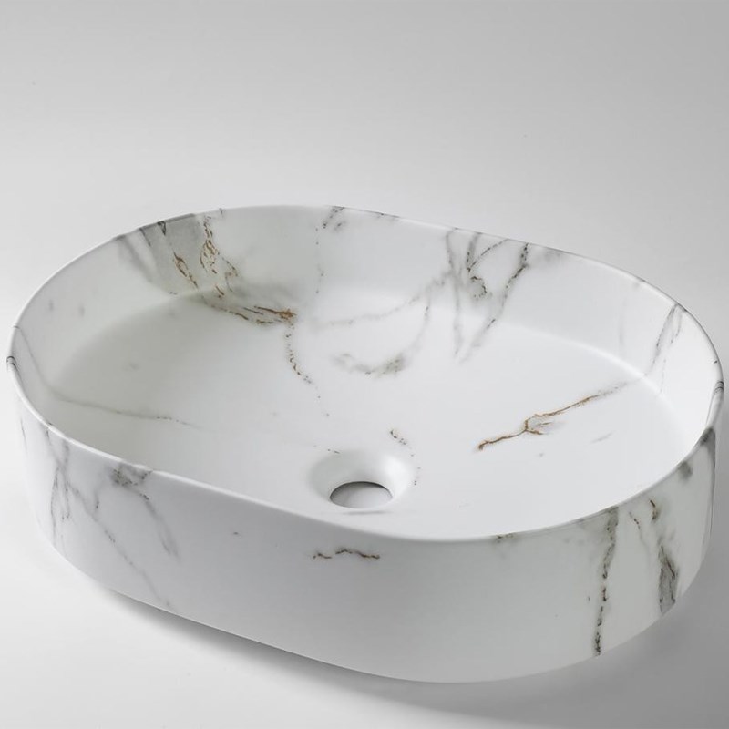 520*370*135mm Matte White with Carrara Design Above Counter Basin(32mm Nonoverflow)