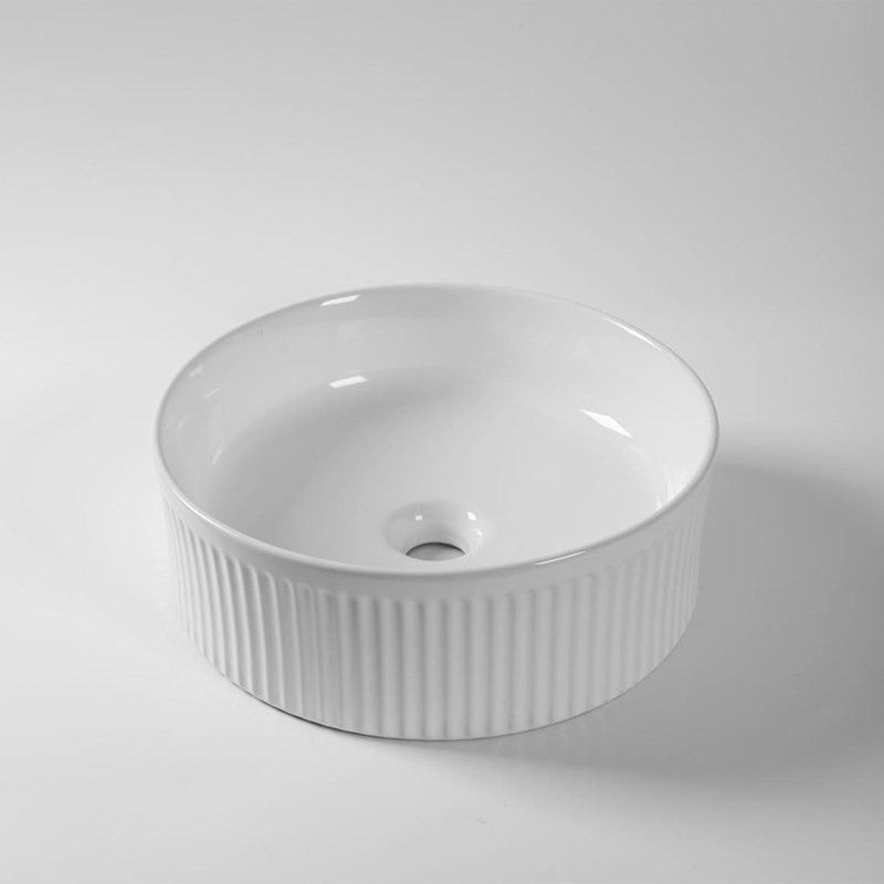 370*370*130mm Gloss White with Fluted Design Above Counter Basin(32mm Nonoverflow)