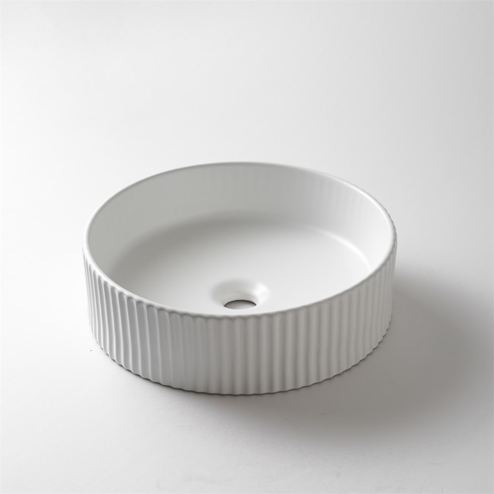 400*400*125mm Matte White with Fluted Design Above Counter Basin(32mm Nonoverflow)