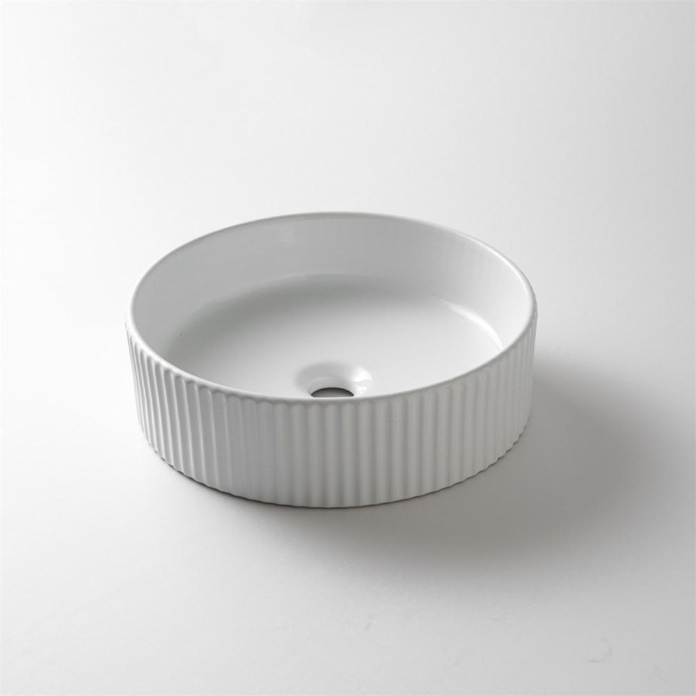 400*400*125mm Gloss White with Fluted Design Above Counter Basin(32mm Nonoverflow)