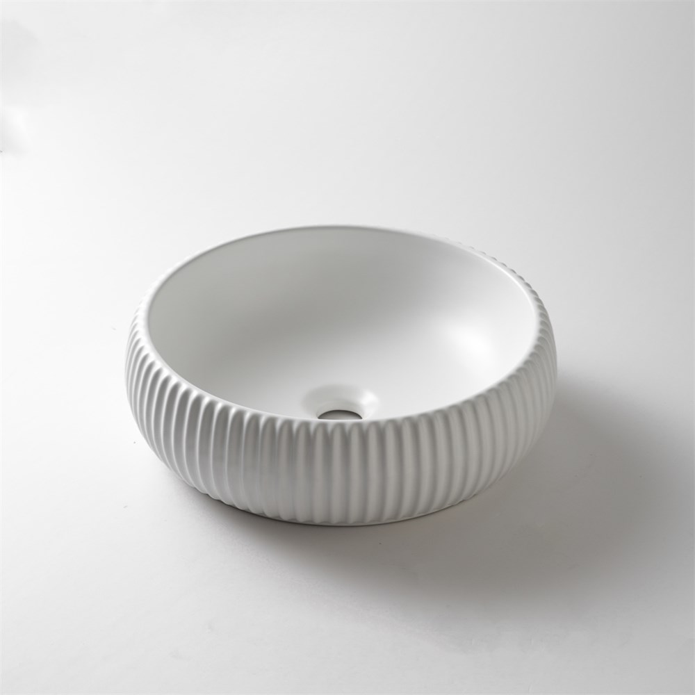 420*420*125mm Matte White with Fluted Design Above Counter Basin(32mm Nonoverflow)