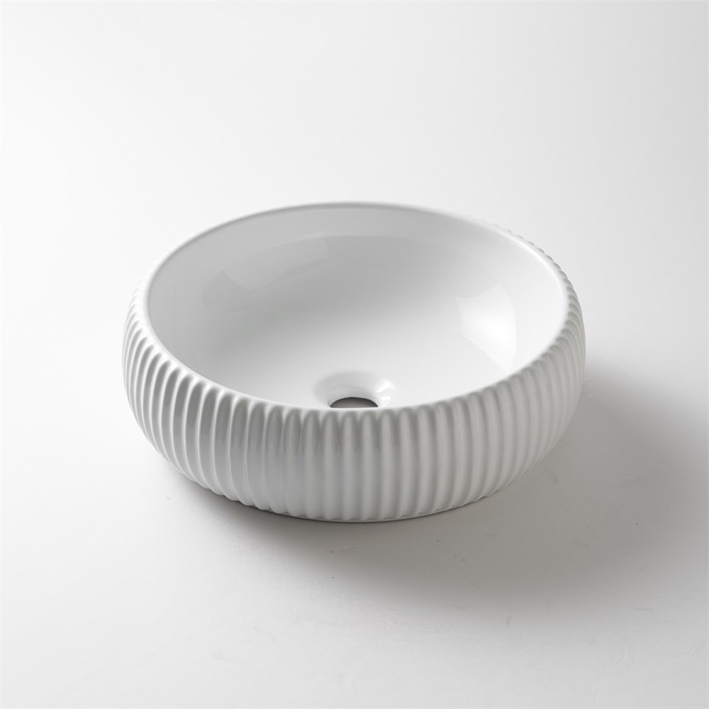 420*420*125mm Gloss White with Fluted Desig Abover Counter Basin(32mm Nonoverflow)