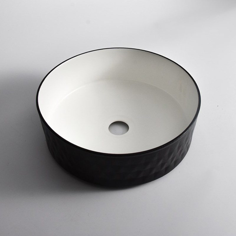 365*365*120mm Polar Black Textured Exterior Finish with Diamond Pattern & Matte White Interior Finish Above Counter Basin(32mm Nonoverflow)