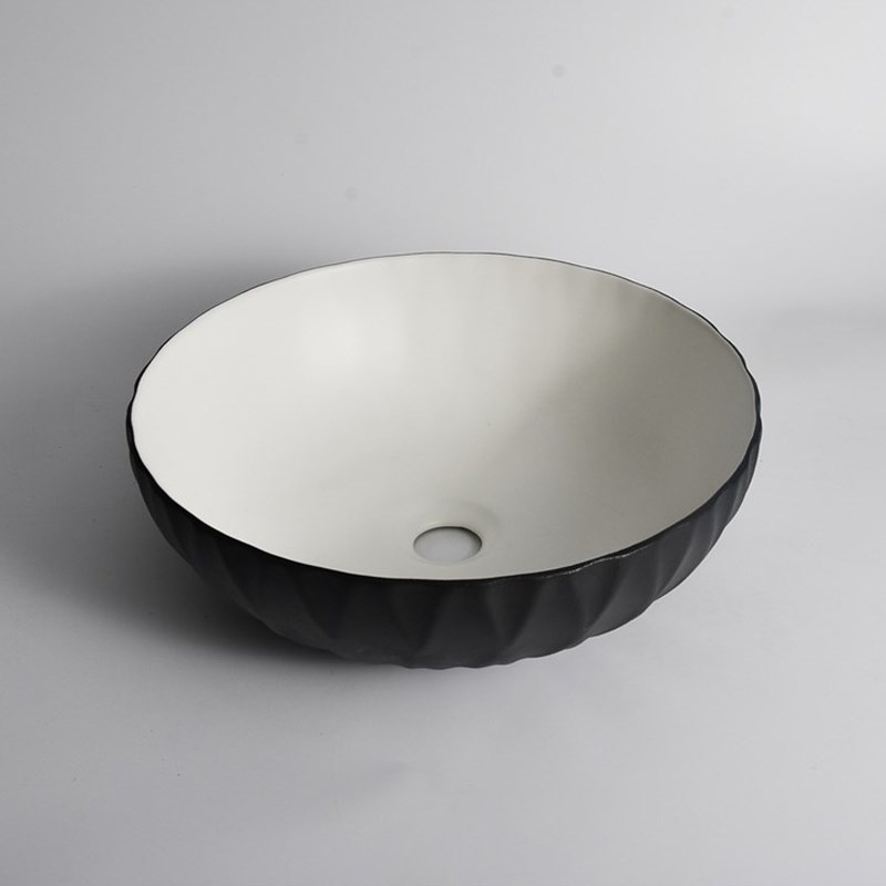 395*395*120mm Polar Black Textured Exterior Finish with Vertical Stripe & Matte White Interior Finish Above Counter Basin(32mm Nonoverflow)