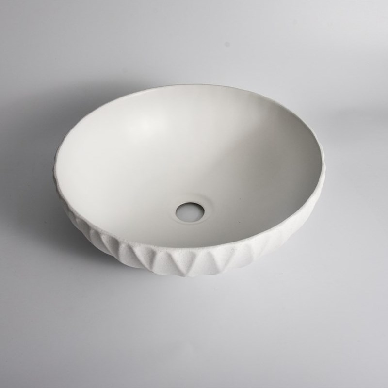 395*395*120mm Polar Textured Exterior Finish with Vertical Stripe & Matte White Interior Finish Above Counter Basin(32mm Nonoverflow)