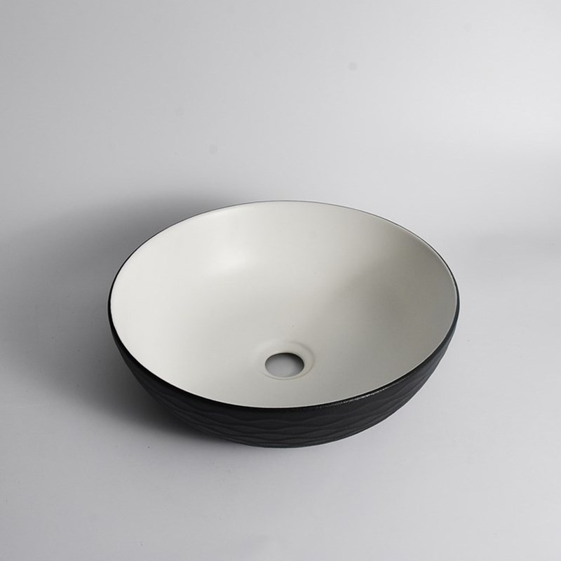 395*395*120mm Polar Black Textured Exterior Finish with Water Ripes & Matte White Interior Finish Above Counter Basin(32mm Nonoverflow)