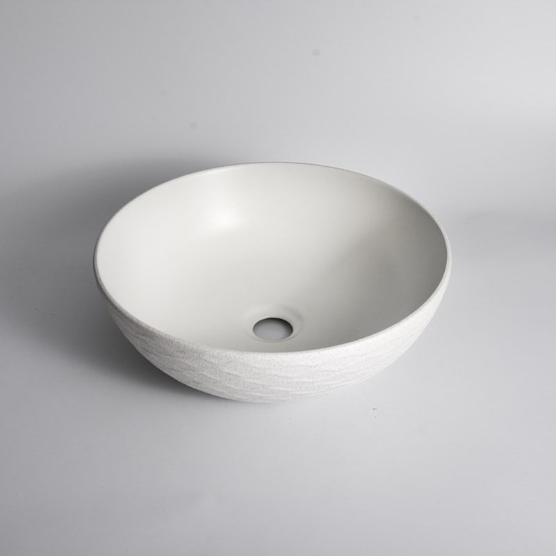 395*395*120mm Polar Textured Exterior Finish with Water Ripes & Matte White Interior Finish Above Counter Basin(32mm Nonoverflow)