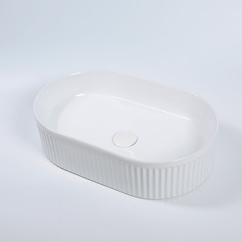 490*310*130mm Matte White with Fluted Design Above Counter Basin(32mm Nonoverflow)