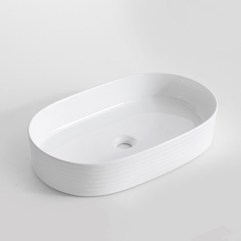 600*380*125mm Gloss White with Fluted Design Above Counter Basin(32mm Nonoverflow)