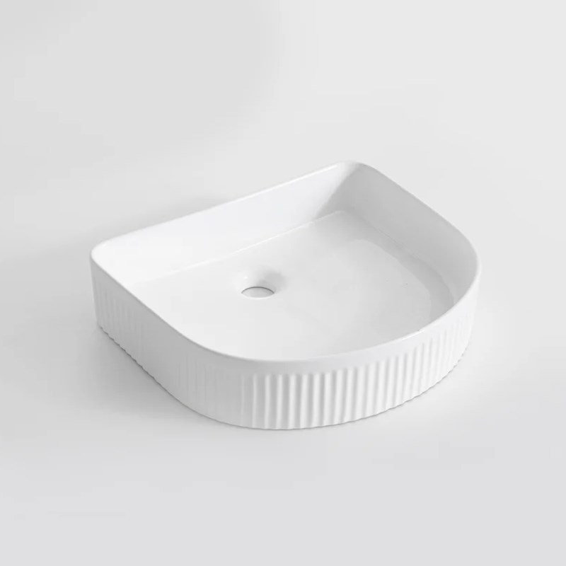 415*365*100mm Gloss White with Fluted Design Above Counter Basin(32mm Nonoverflow)