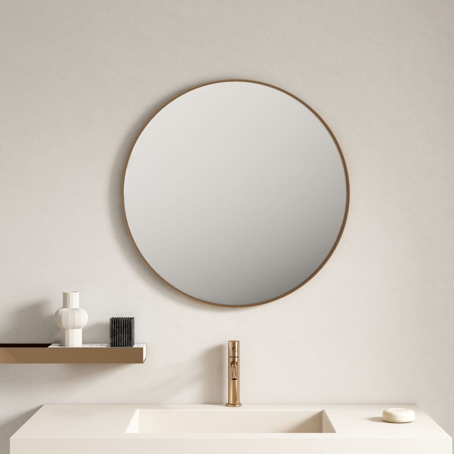 Framed & Pencil-edge Mirrors Wall Mounted Round Framed Mirror - Brushed Gold Frame