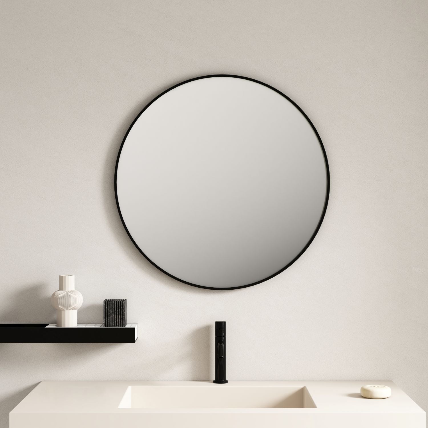 Framed & Pencil-edge Mirrors Wall Mounted Round Framed Mirror - Matt Black Frame