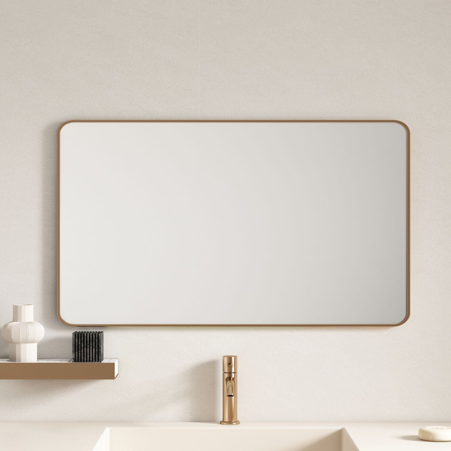 Framed & Pencil-edge Mirrors Wall Mounted Rectangular Framed Mirror - Brushed Gold Frame