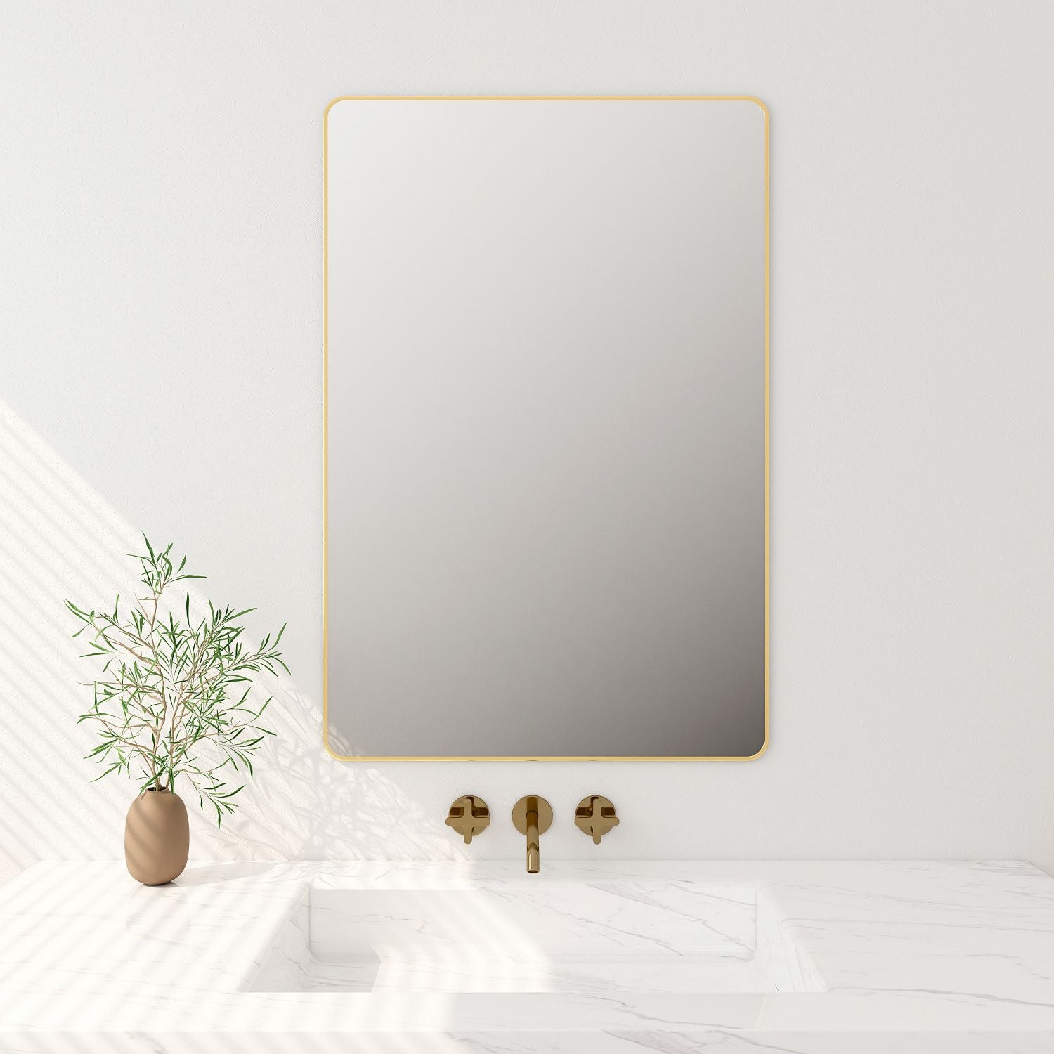 Framed & Pencil-edge Mirrors Wall Mounted Arch Framed Mirror 7560mm - Brushed Gold Frame