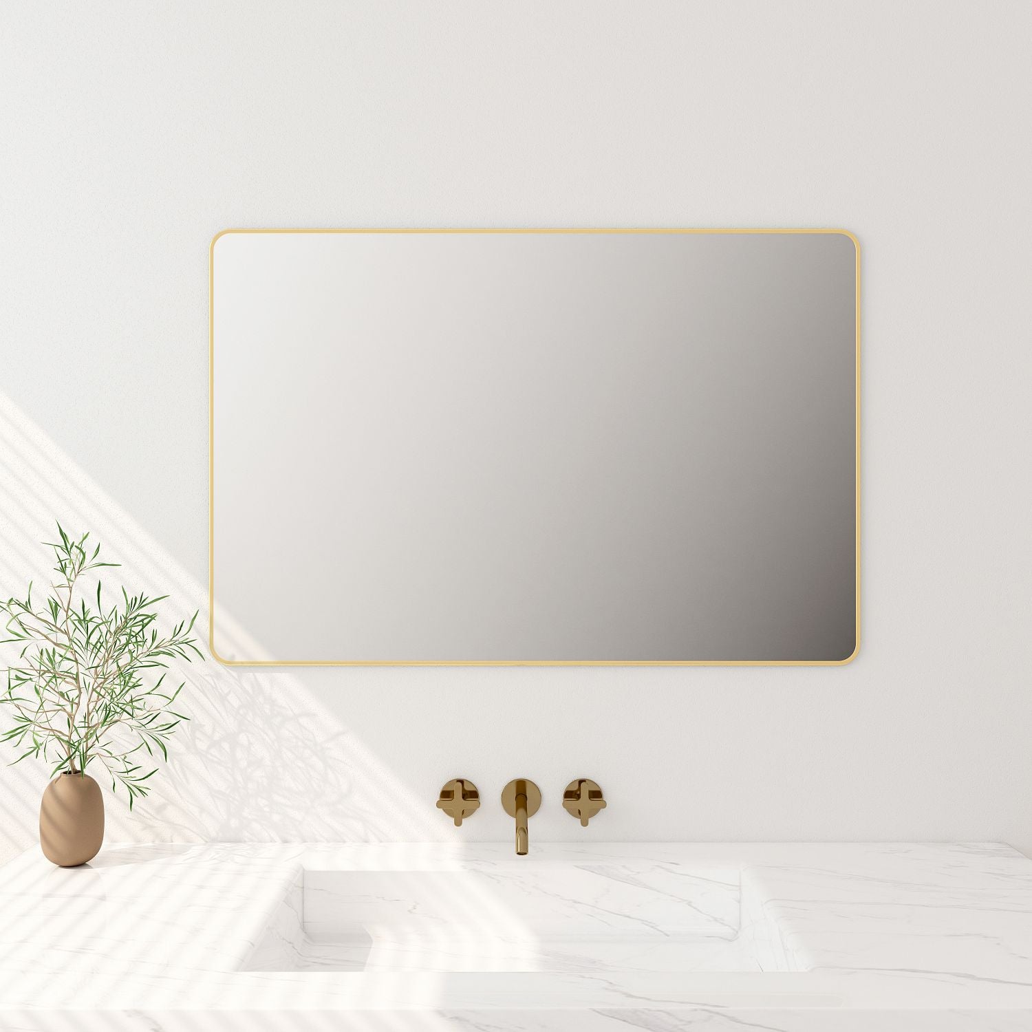 Framed & Pencil-edge Mirrors Wall Mounted Rectangular Framed Mirror - Brushed Gold Frame