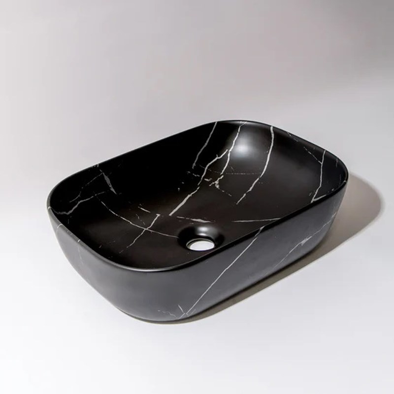 455*320*135mm Matte Black with Carrara Design Above Counter Basin(32mm Nonoverflow)