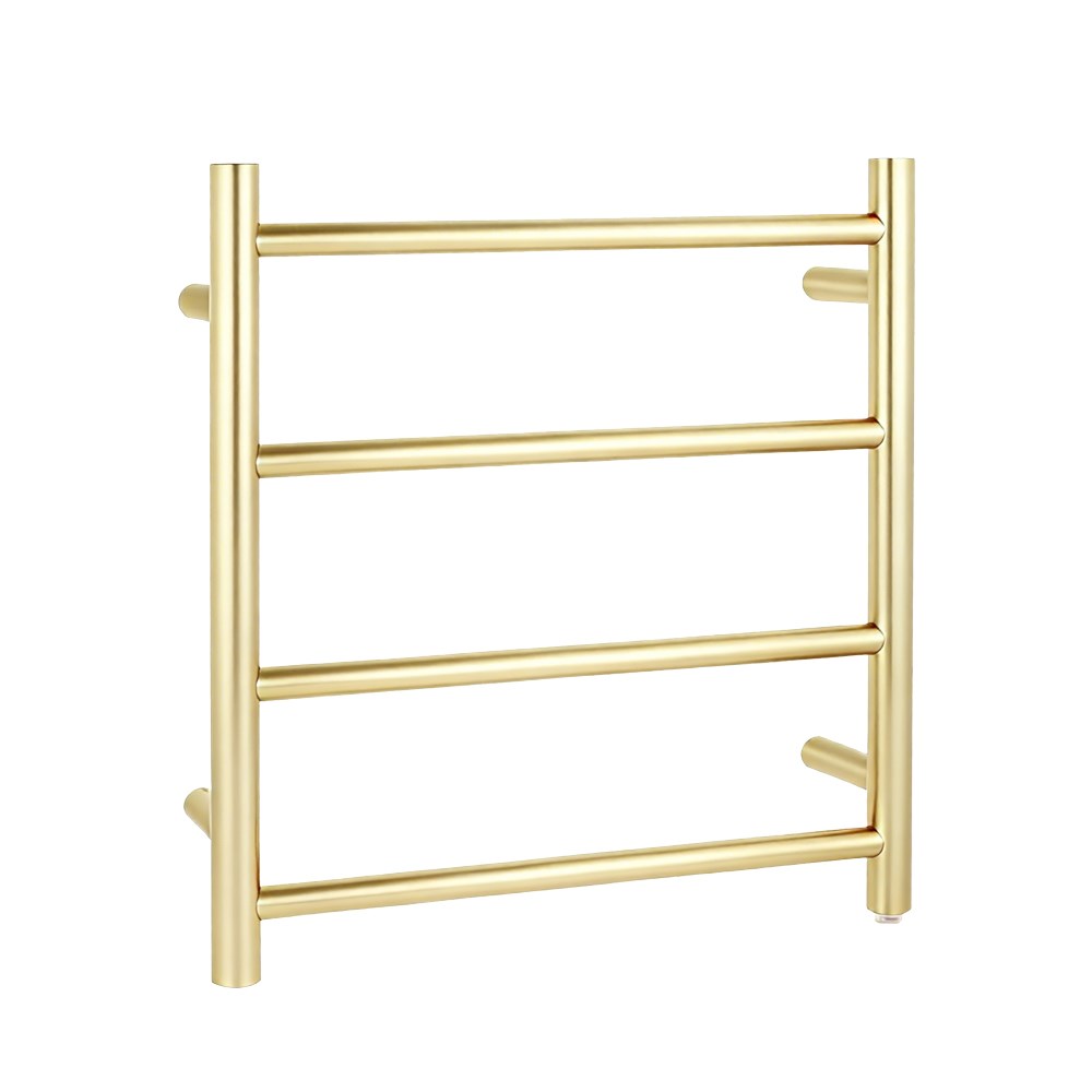 Round Light Brushed Brass Electric Heated Towel Rack 4 Bars