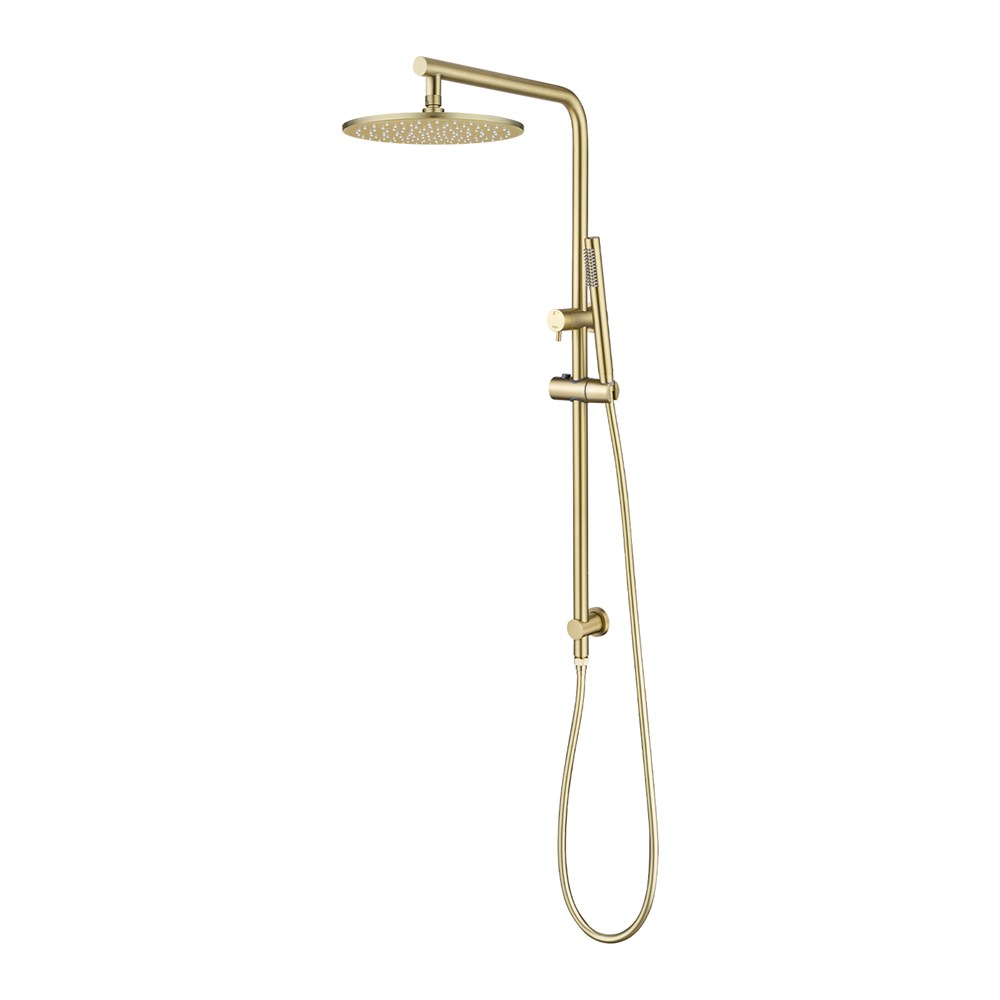 10'' Round Light Brushed Brass Shower Station Top Water Inlet(Right Angle)