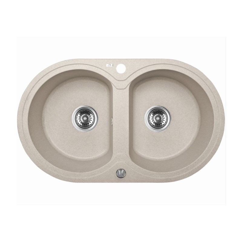 Laveo Dafne Beige Granite Double Bowl Stone Kitchen Sink 470*780*204mm(including Space Saving Siphon and Click-clack Plug)