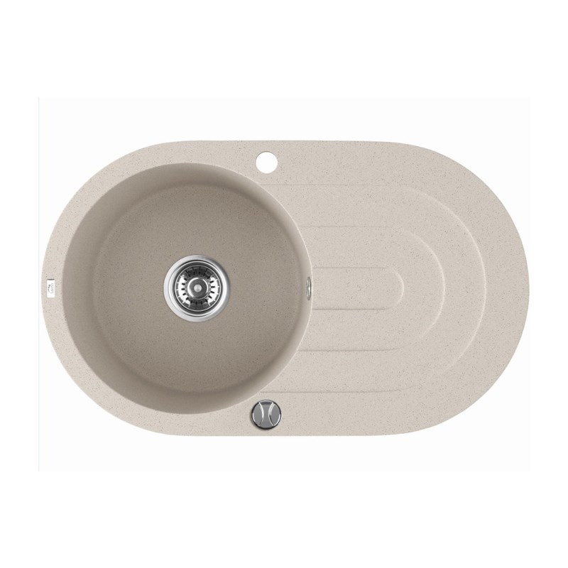 Laveo Dafne Beige Granite Single Bowl with Drain Board Stone Kitchen Sink 470*780*204mm(including Space Saving Siphon and Click-clack Plug)