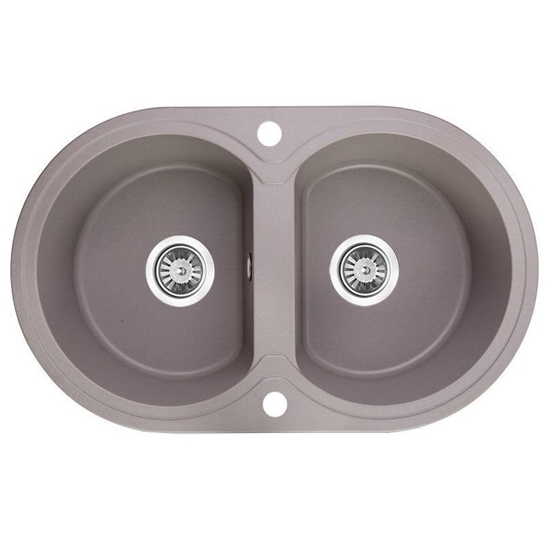 Laveo Dafne Grey Granite Double Bowl Stone Kitchen Sink 470*780*204mm(including Space Saving Siphon and Click-clack Plug)