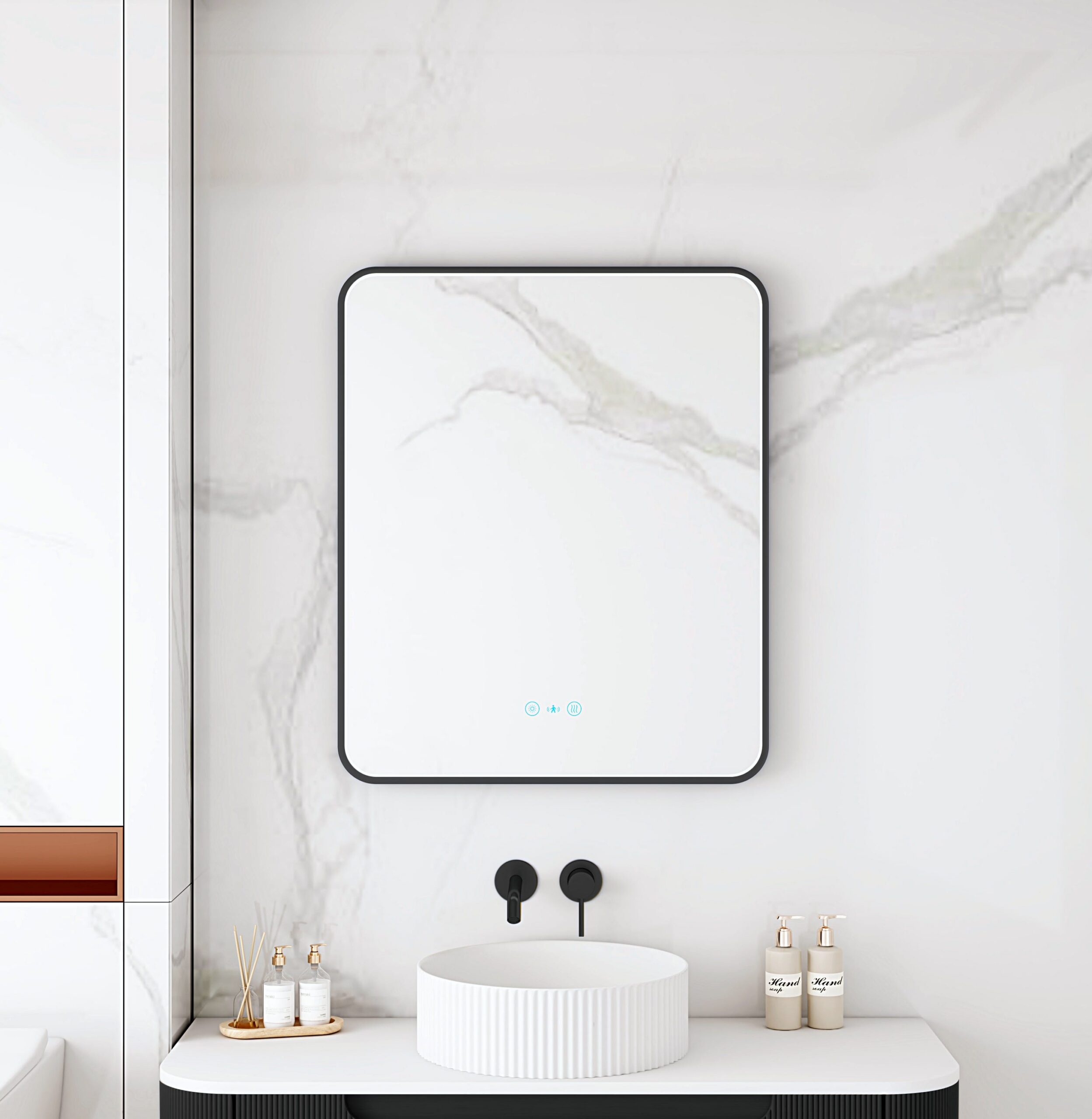Maia Framed LED Mirrors 5mm Copper-Free Silver Mirror 600 x 750mm - Matt Black Frame