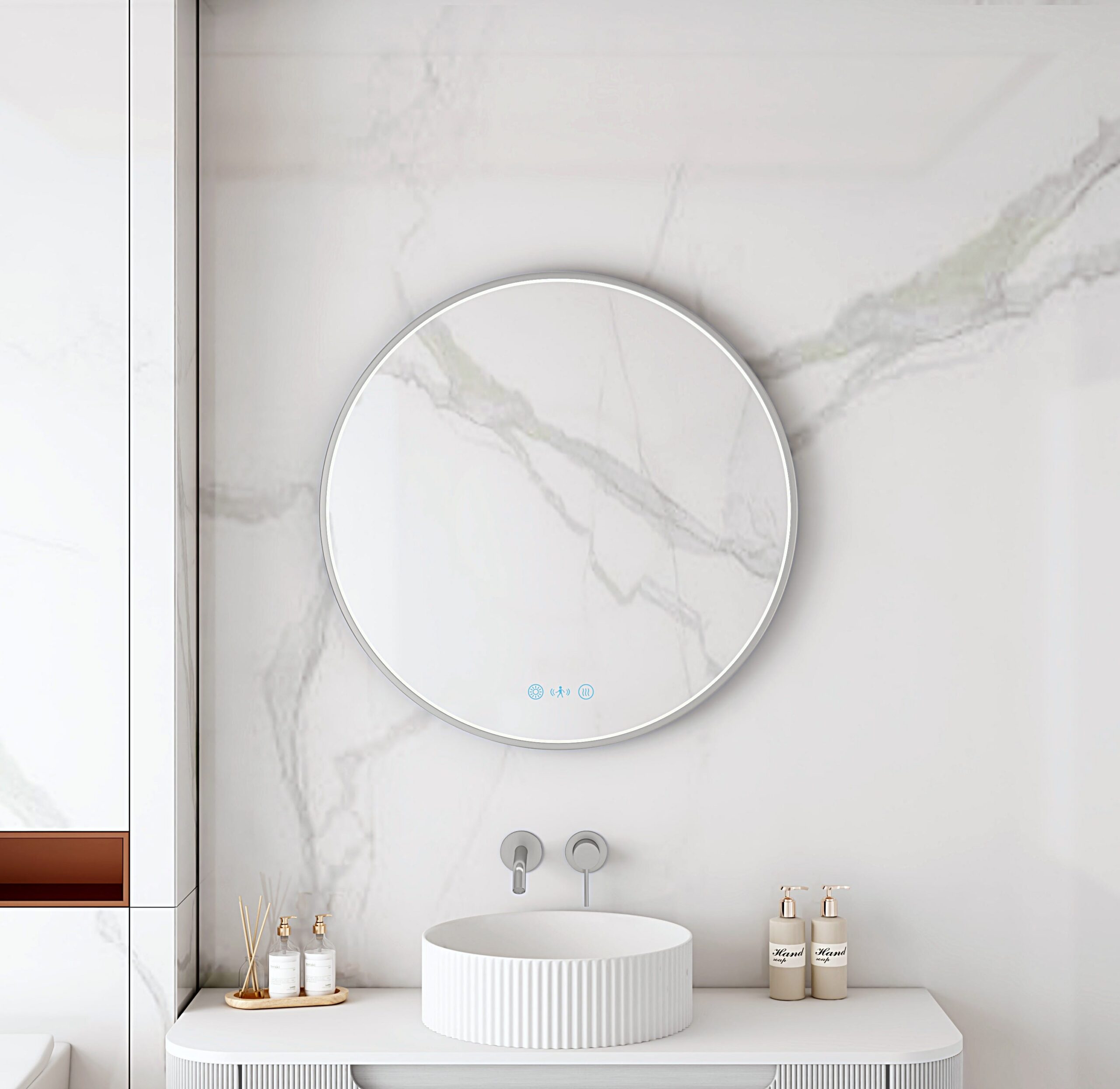 Maia Framed LED Mirrors 5mm Copper-Free Silver Mirror 600mm - Brushed Nickel Frame