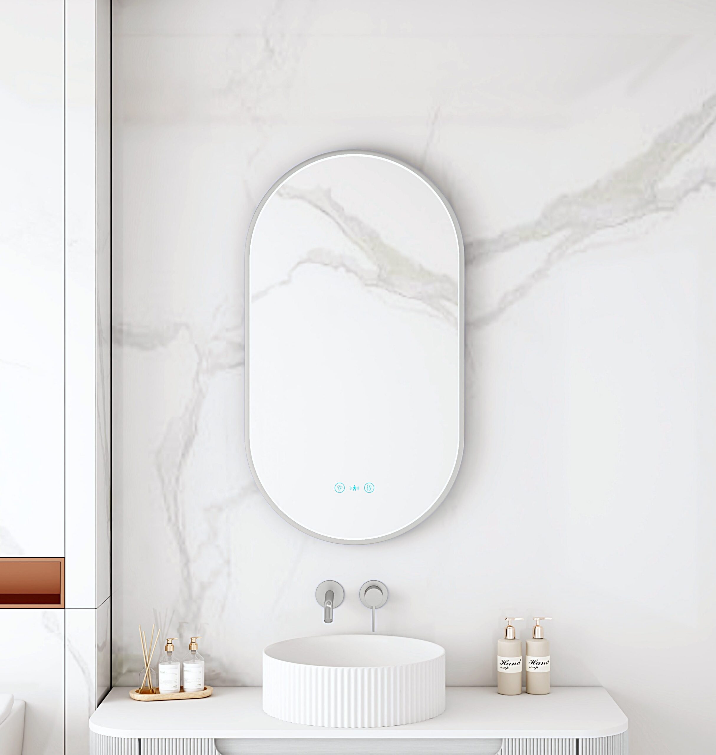 Maia Framed LED Mirrors 5mm Copper-Free Silver Mirror 900 x 500mm - Brushed Nickel Frame
