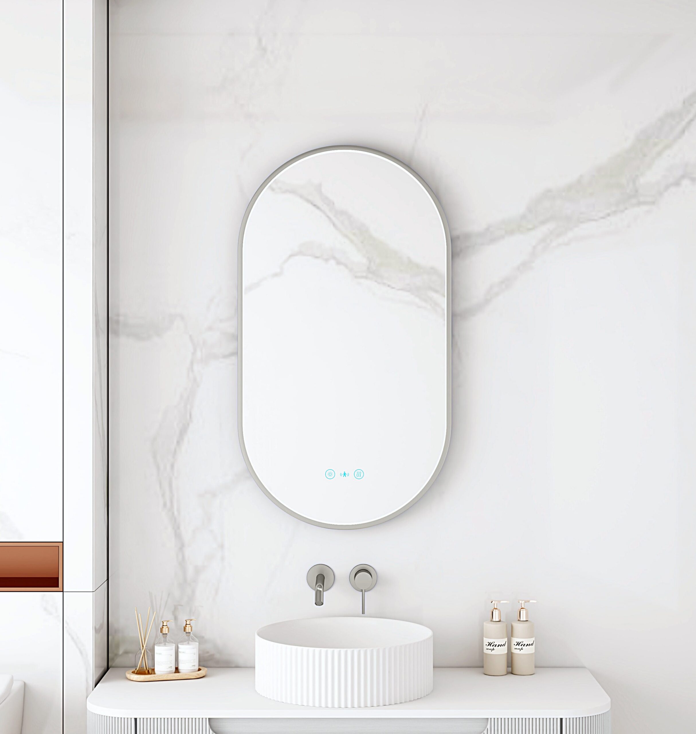 Maia Framed LED Mirrors 5mm Copper-Free Silver Mirror 900 x 500mm - Gun Metal Frame