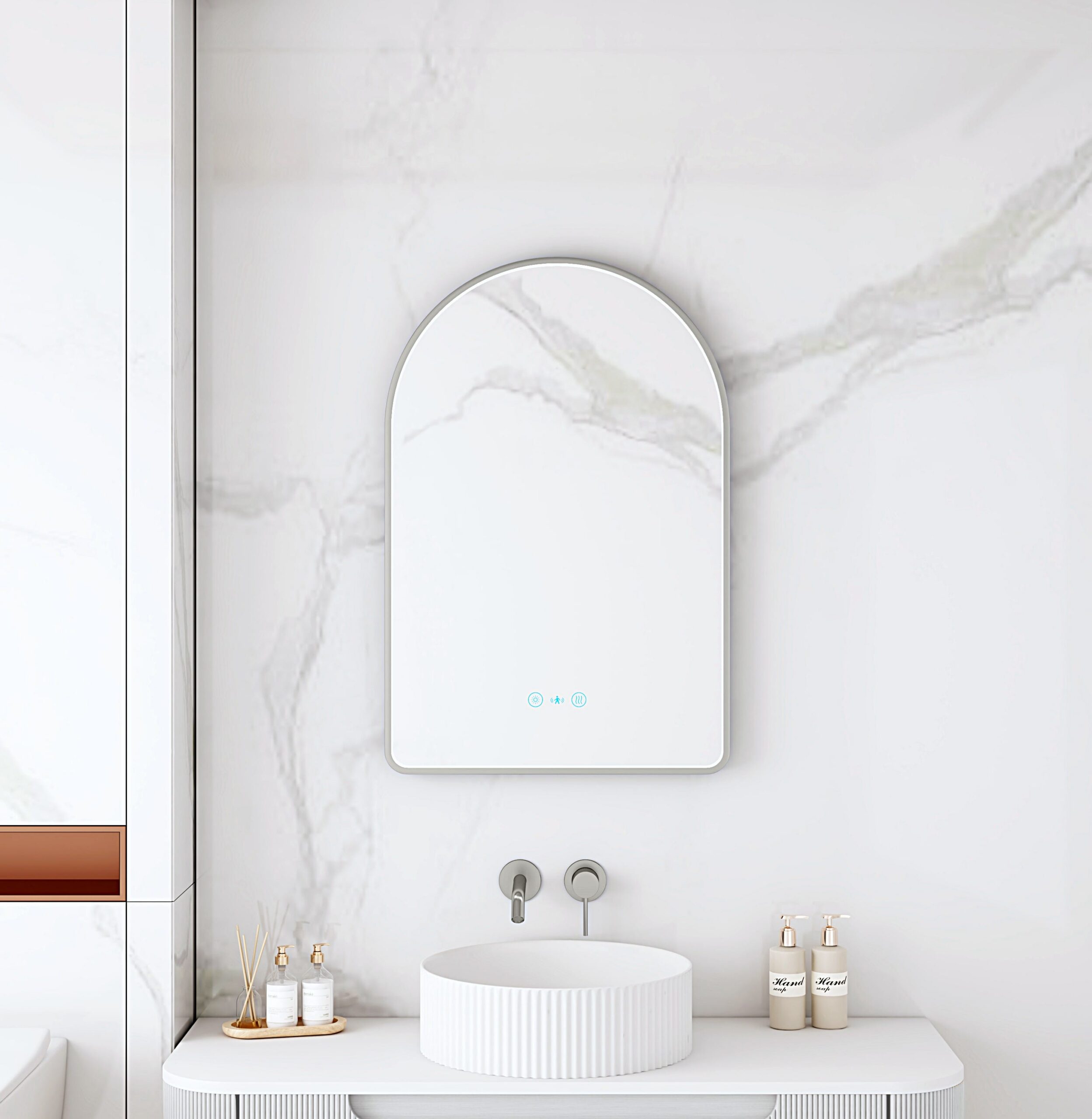 Maia Framed LED Mirrors 5mm Copper-Free Silver Mirror 900 x 600mm - Gun Metal Frame