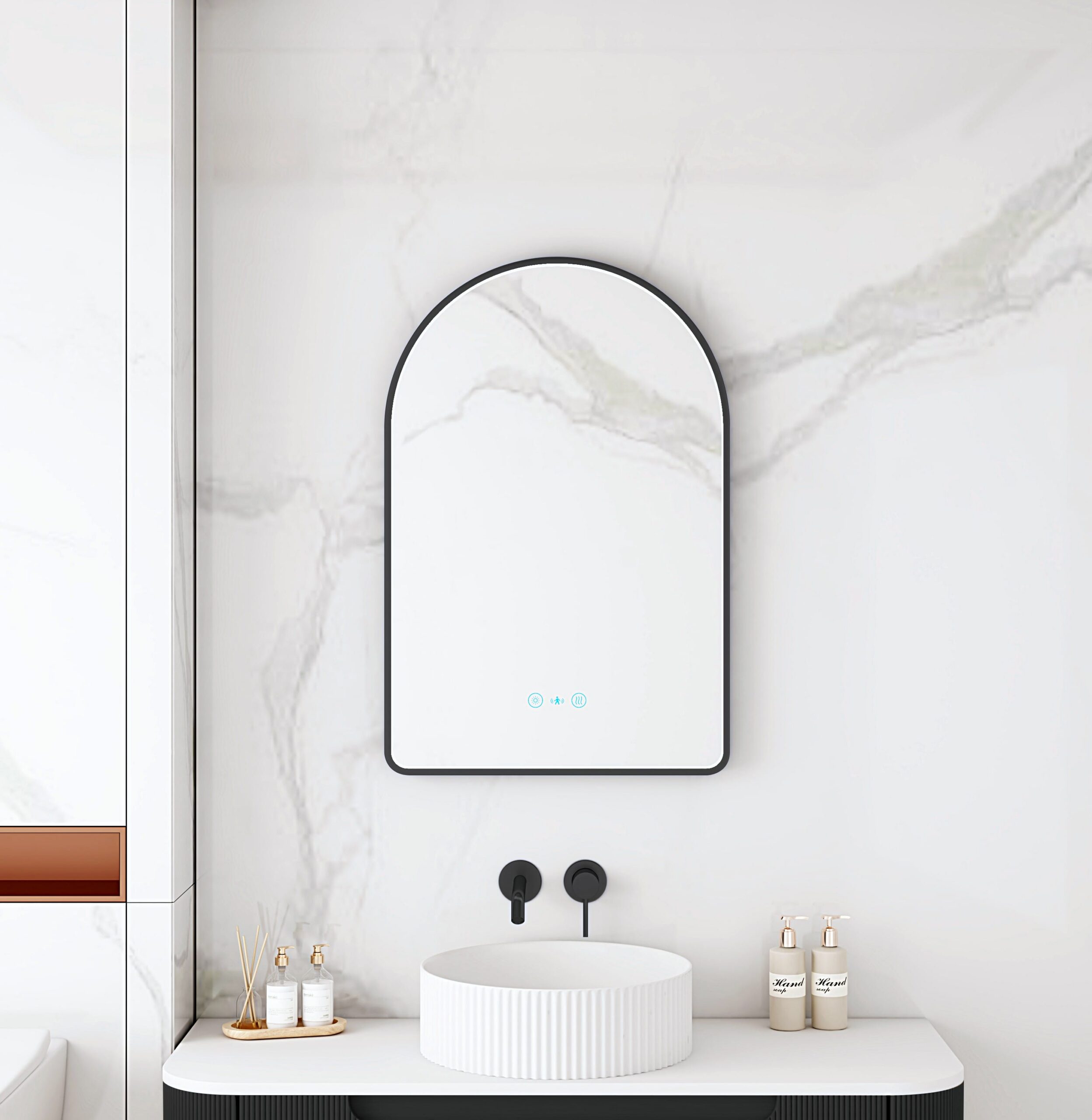 Maia Framed LED Mirrors 5mm Copper-Free Silver Mirror 900 x 600mm - Matt Black Frame