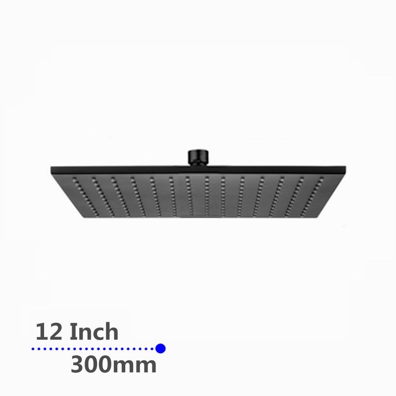 Square Black Brass Shower Head 300mm