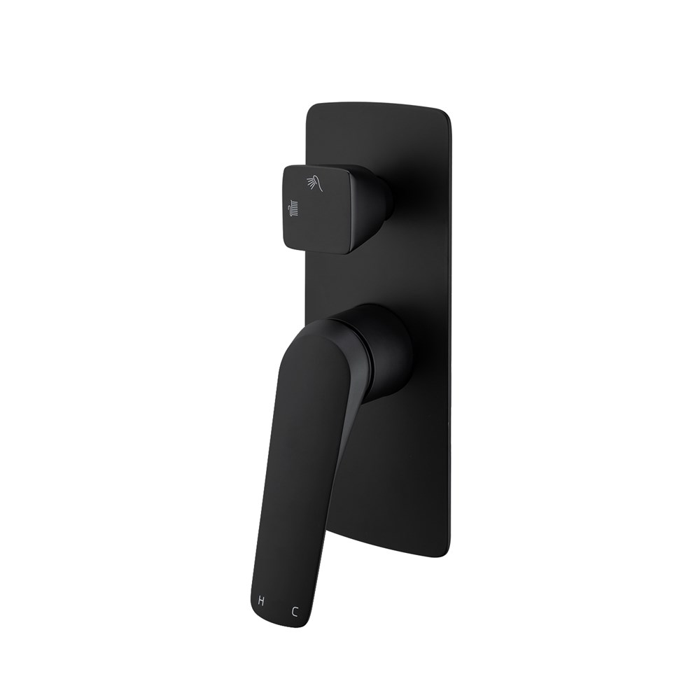 AU Series Square Black Wall Mixer with Diverter