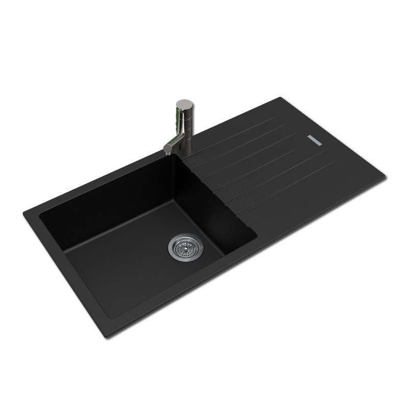 Black Arete Stone Granite Single Bowl with Drain Board Stone Kitchen Sink 1000*500*200mm